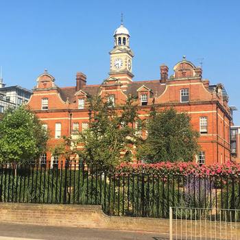 the Pavilion. This is the old Norfolk #Hospital, now a residential building near to the city center. I live very close so I see this daily and its my reference to see whats the weather like. In Norwich it has been sunny since May. Unbelievable. #sunny #norwich #weather #britain